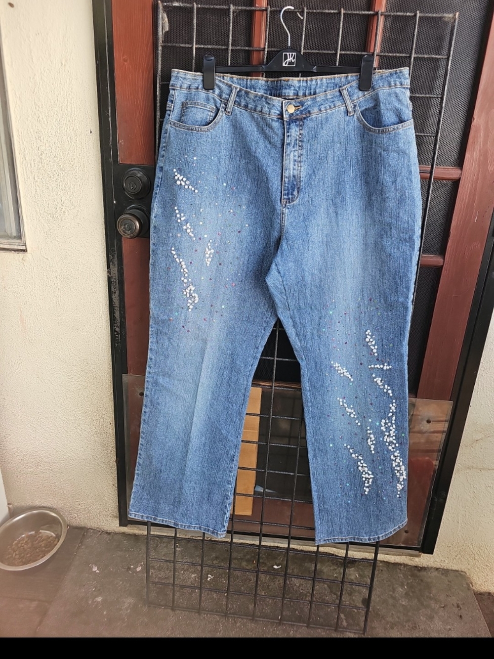 Ashley Stewart Blue Straight-Leg Jeans with Sequin Detail